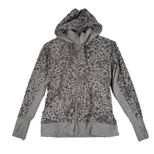 Athleta Sweatshirt Womens Large Gray Heather Libra Triumph Printed Hoodie Casual